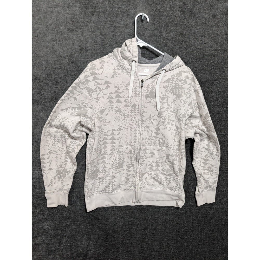 Quiksilver Mens Full Zip Hoodie Geometric Triangle Graphic White Grey 1677